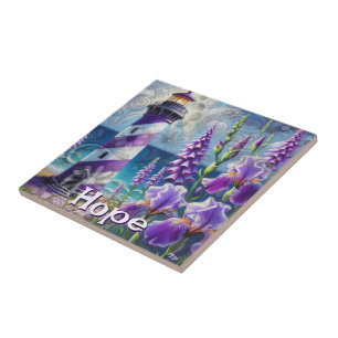 Azulejo De Cerâmica Farol Roxo com Foxglove & Iris Personalizado