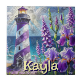 Azulejo De Cerâmica Farol Roxo com Foxglove & Iris Personalizado
