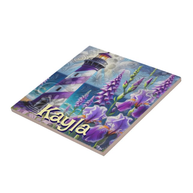 Azulejo De Cerâmica Farol Roxo com Foxglove & Iris Personalizado (Lateral)