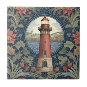 Azulejo De Cerâmica Farol William Morris estilo oceano mar floral