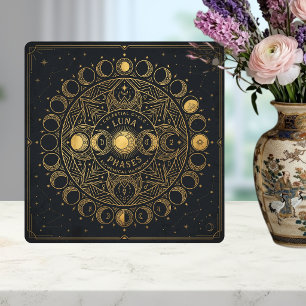 Azulejo De Cerâmica Fases Lunares Celestiais Douradas Harmonia Alquími