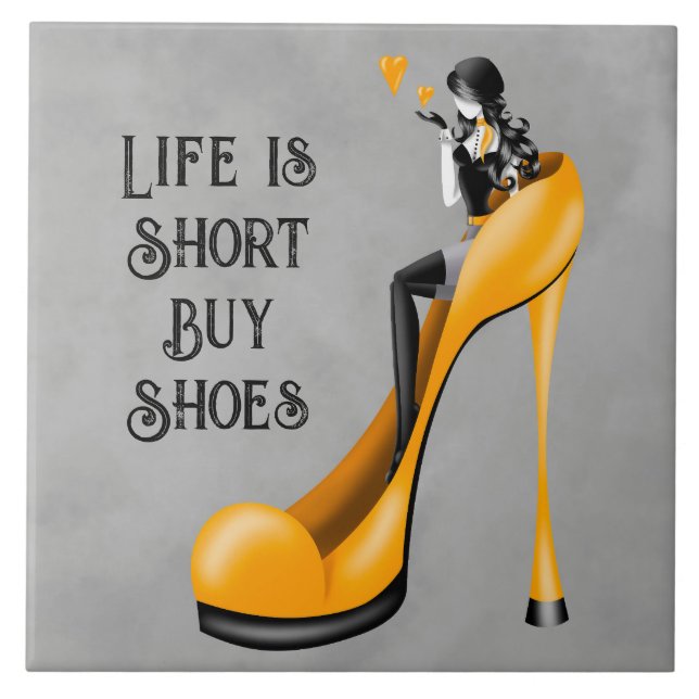 Azulejo De Cerâmica Fashion Diva em Stiletto Ouro (Frente)