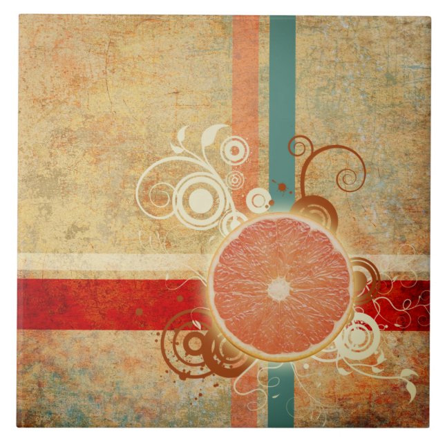 Azulejo De Cerâmica Fatia de Abstrato de Citrus (Frente)