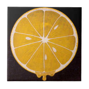 Azulejo De Cerâmica fatia de limão amarelo brilhante
