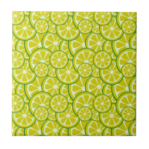 Azulejo De Cerâmica Fatia de Limão Fruta Cítrica Amarela Limonada
