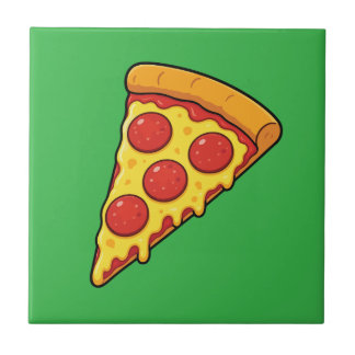 Azulejo De Cerâmica Fatia de Pizza de Pepperoni Queijosa