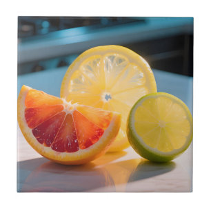 Azulejo De Cerâmica Fatias Cítricas Vibrantes Toranja Limão Lima Fresc