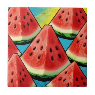 Azulejo De Cerâmica Fatias de Melancia Vibrantes Pop Art