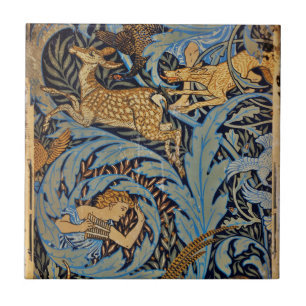 Azulejo De Cerâmica Fauns com cervos e cães na videira "