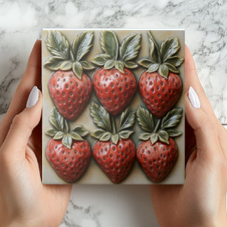 Azulejo De Cerâmica Faux 3D Strawberry Vintage Ceramic Tile Print