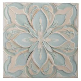 Azulejo De Cerâmica Faux Alivio Pastel Mint Blue & White Floral