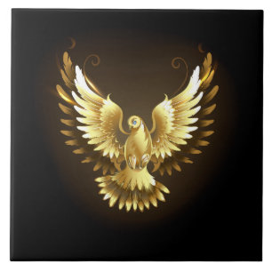 Azulejo De Cerâmica Faux Gold Foil Peace Dove em Preto