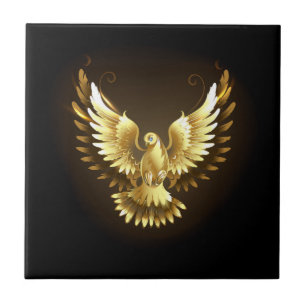 Azulejo De Cerâmica Faux Gold Foil Peace Dove em Preto