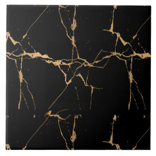 Azulejo De Cerâmica Faux Marble Black Dourado