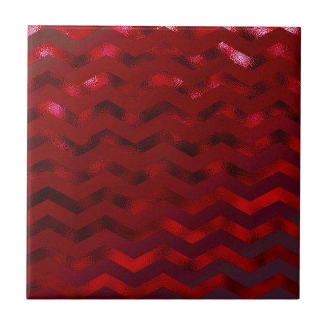 Azulejo De Cerâmica Faux Red Burgundy Black Foil Texron Chevron (Frente)