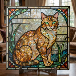 Azulejo De Cerâmica Faux Stained Glass Orange Ginger Tabby Cat Art