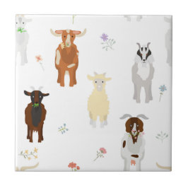 Azulejo De Cerâmica Fazenda de Cabras Fofas Animais Crianças Padrão Se