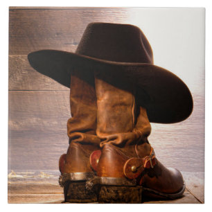 Azulejo De Cerâmica Fazenda russa botas de vaqueiro de fazenda no oest