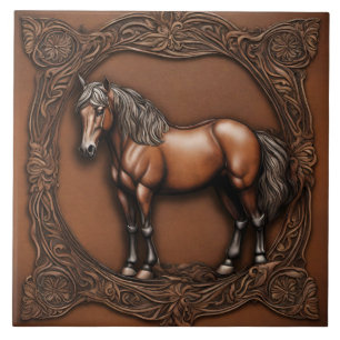 Azulejo De Cerâmica Fazendeiro Rancheira Oeste País Cavalo Marrom
