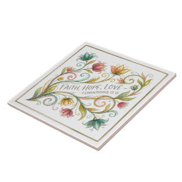Azulejo De Cerâmica Fé Esperança Amor floral