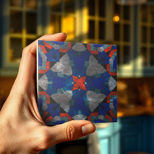 Azulejo De Cerâmica Fecho vermelho vívido com sotaque azul