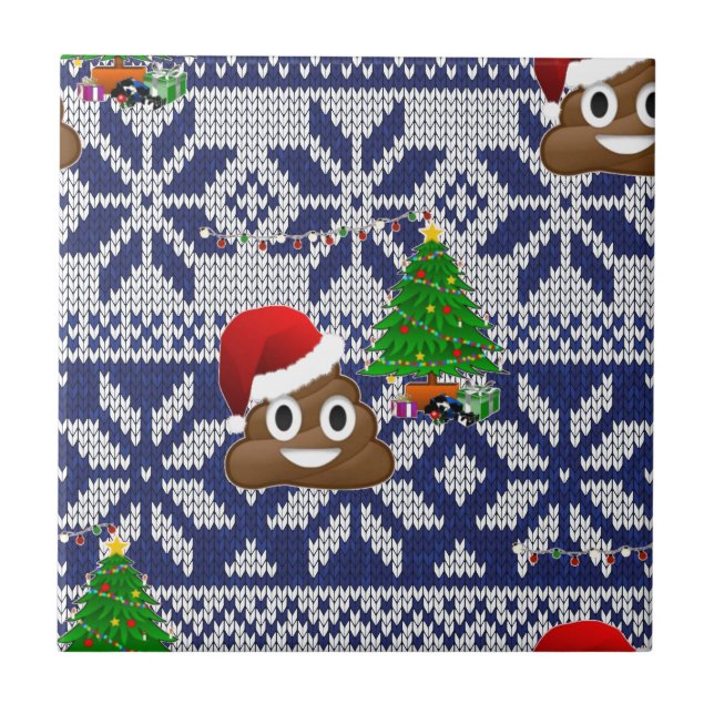 Azulejo De Cerâmica feio cocô de suéter de Natal emoji (Frente)