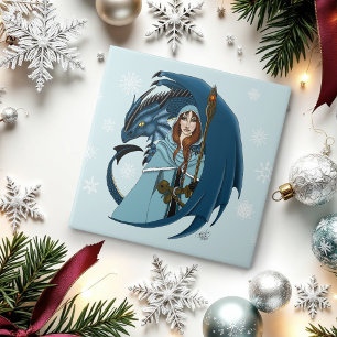 Azulejo De Cerâmica Feiticeira do Dragão Azul Flocos de Neve