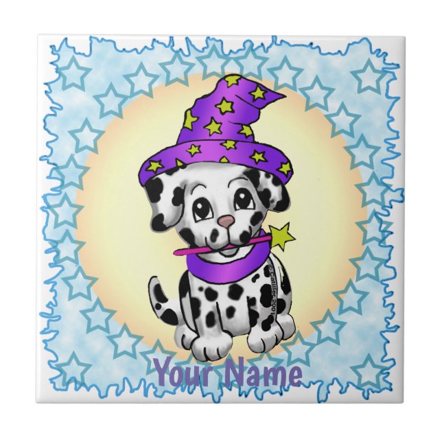 Azulejo De Cerâmica Feiticeiro fada cachorro  (Frente)