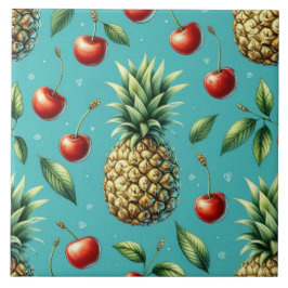 Azulejo De Cerâmica Felicidade de Abacaxi e Cereja