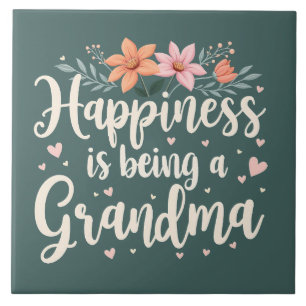 Azulejo De Cerâmica Felicidade é ser uma vovó de Cottagecore Floral