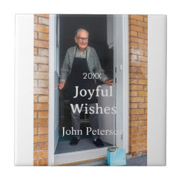 Azulejo De Cerâmica Felicidades adicionam nome foto homem feriado ano 