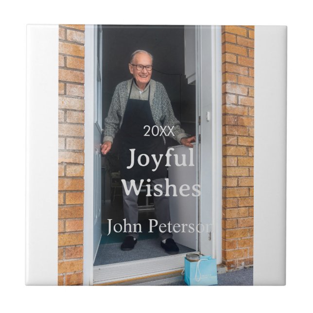 Azulejo De Cerâmica Felicidades adicionam nome foto homem feriado ano  (Frente)