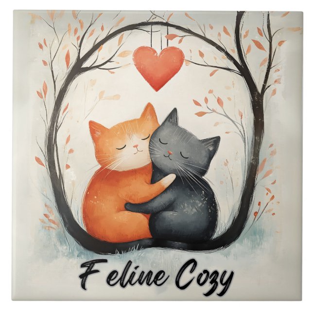 Azulejo De Cerâmica Feline Cozy Snuggly Cats Kitten Love Art (Frente)