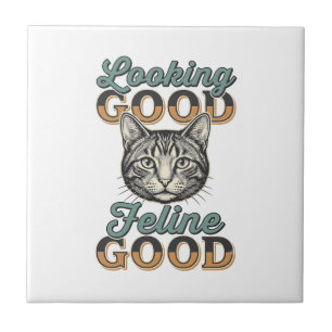 Azulejo De Cerâmica Felino de Boa Aparência Design de Gato Vintage_1