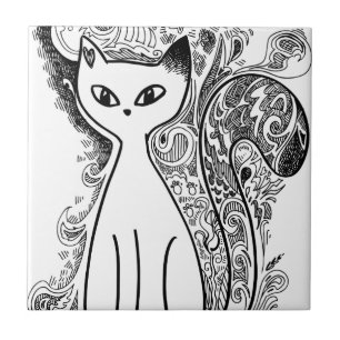 Azulejo De Cerâmica Felinos florais engraçados