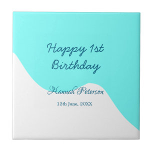 Azulejo De Cerâmica Feliz 1º aniversário ondulado retro boho nome data