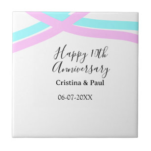 Azulejo De Cerâmica Feliz 10º aniversário de casamento simples nome mi