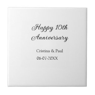 Azulejo De Cerâmica Feliz 10º aniversário, simples nome de casamento m