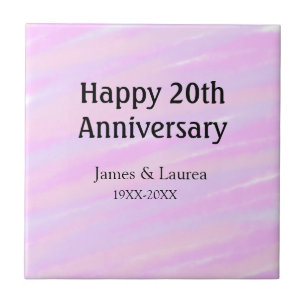 Azulejo De Cerâmica Feliz 20º aniversário rosa roxo pastel nome bol