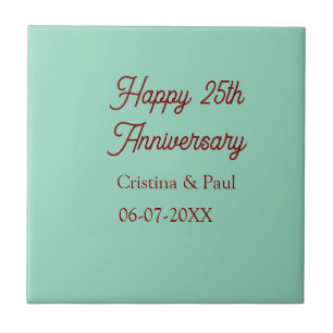 Azulejo De Cerâmica Feliz 25º aniversário boho retrô verde mauve paste
