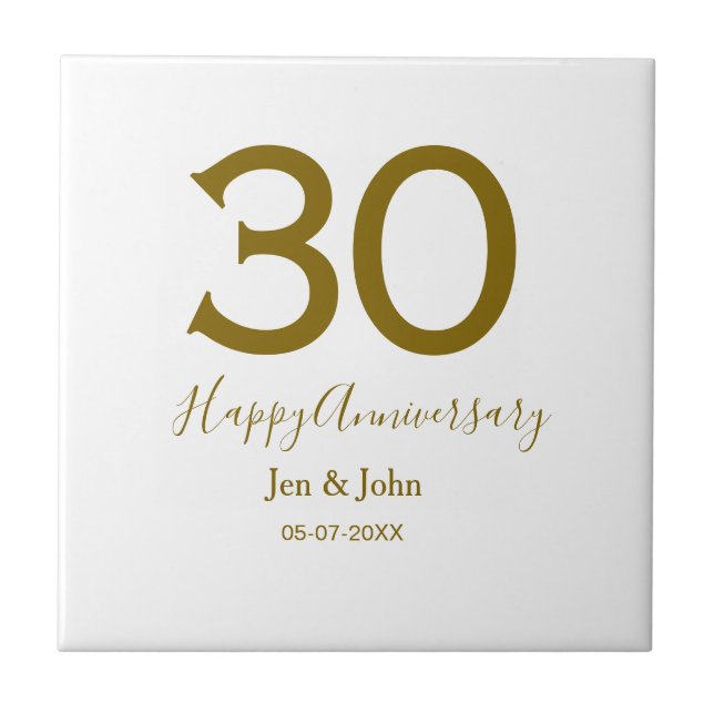 Azulejo De Cerâmica Feliz 30 data de aniversário data ouro bold lete (Frente)