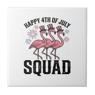 Azulejo De Cerâmica Feliz 4 de Julho Flamingo Squad Design Vetorial_1