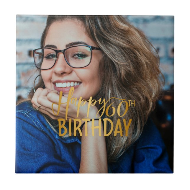 Azulejo De Cerâmica Feliz 60º aniversário - Script Personalizado Foto (Frente)