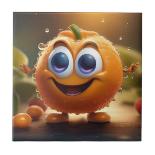 Azulejo De Cerâmica Feliz Animado 3d Laranja,