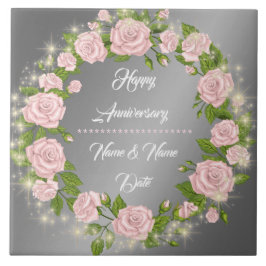 Azulejo De Cerâmica Feliz Aniversário da Rosa de Prata Personalizada