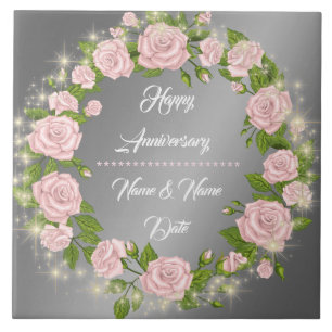Azulejo De Cerâmica Feliz Aniversário da Rosa de Prata Personalizada