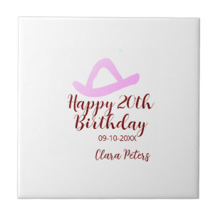 Azulejo De Cerâmica Feliz aniversário de 20 anos menina cowboy rosa da