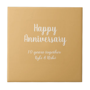 Azulejo De Cerâmica Feliz aniversário dourado branco 10 anos nome data