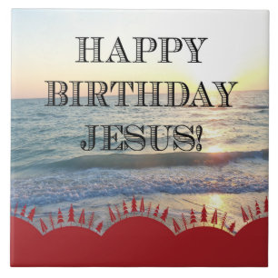 Azulejo De Cerâmica Feliz Aniversário Jesus Pôr do Sol Sobre o Oceano