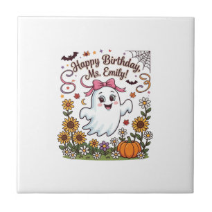 Azulejo De Cerâmica Feliz Aniversário Sra Emily Dia das Bruxas Fantasm